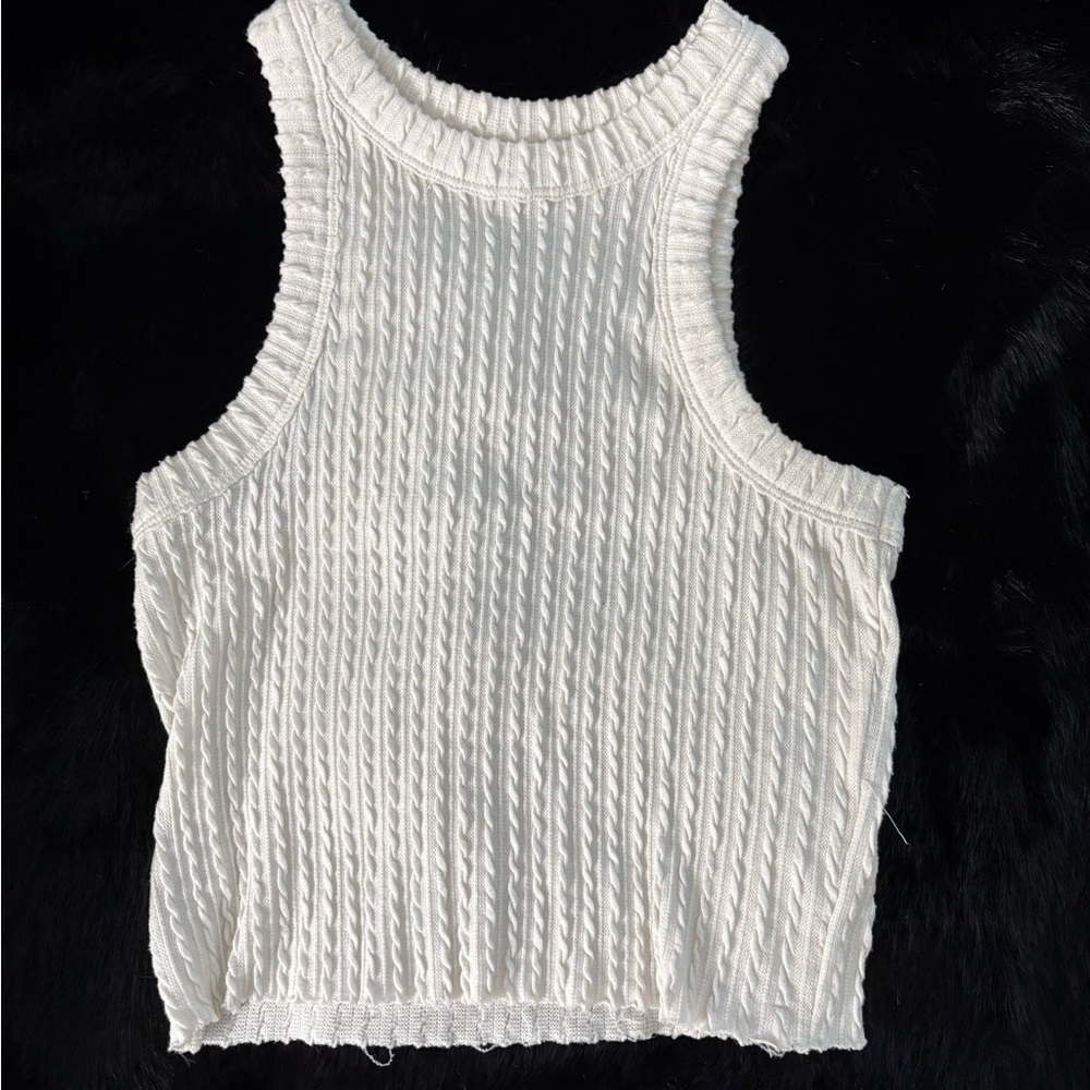 White Textured Sleeveless Top